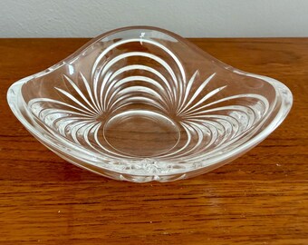 Vintage Swirl Glass Trinket Dish Ripple Design Crystal Style Bowl 4.25"