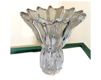 Vintage Heavy Mid Century Hand Blown Glass Crystal Vase 8 1/4"