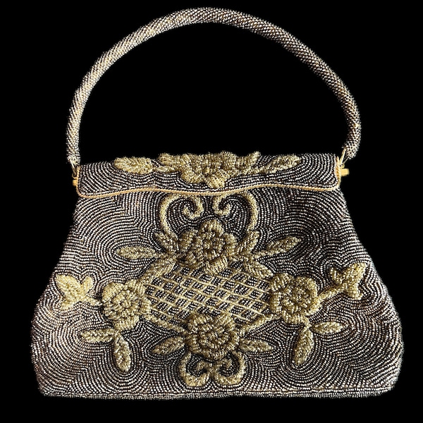 Vintage Heavily Beaded Evening Bag Purse | Elegant Floral Handbag