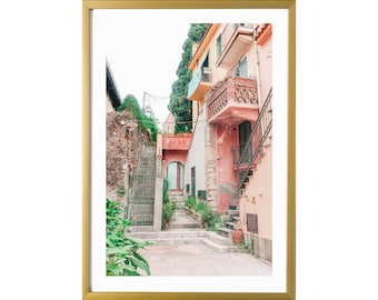 Italy Wall Art Pink Travel Print Italian Wall Decor Original Artwork Taormina Sicily