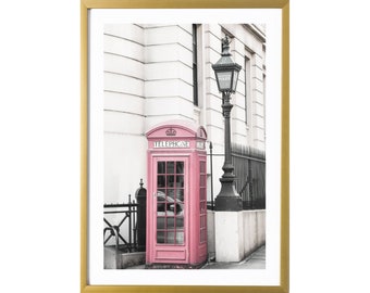 London Wall Prints // Pink Telephone Booth // Large Art // Travel Photography // Office Decor // London Prints // Travel Decor Art