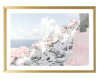 Greece Wall Art Prints // Pink Wall Art // Santorini Pastel Room Decor // Blush Prints Wall Art // Travel Prints // Travel Wall Art Prints