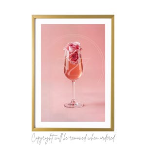 Rosé Wall Art Flowers Print Pink Room Decor Bar Cart Print Floral Wine Art