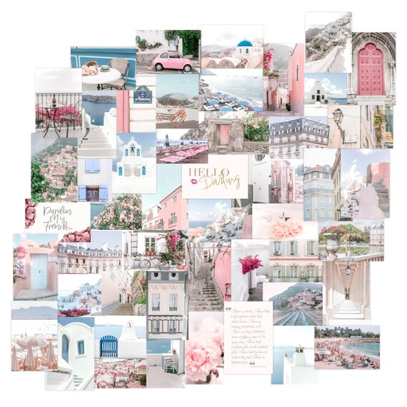 Wander More Wall Collage Kit Aesthetic Home Gifts for Her Pink Photo  Collage Kit Wall Decor Art 50 Printed Photos 