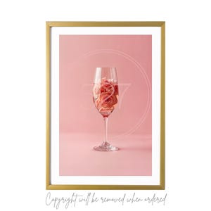 Rosé Wall Art Flowers Print Pink Room Decor Bar Cart Print Floral Wine Art
