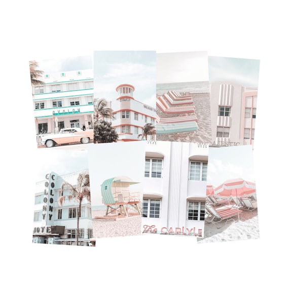 Miami Beach Aesthetic Art Prints Collage Wall Decor Set Of 8 Etsy