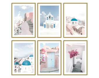 Greece Pastel Set of 6 Prints // Travel Wall Art Decor // Blush Gallery Wall Set // Santorini Wall Prints // Pink Wall Art