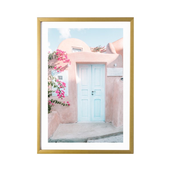 Santorini Greece Photography Print Pastel Pink Wall Art Room Decor