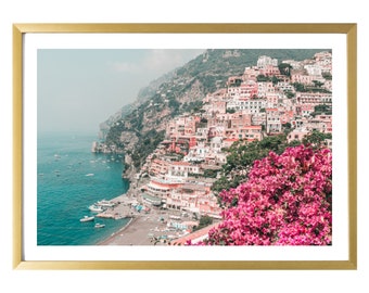 Italy Wall Art // Positano // Floral Wall Prints // Pink Wall Art // Travel Wall Art // Living Room Decor // Italy Print // Italian Decor