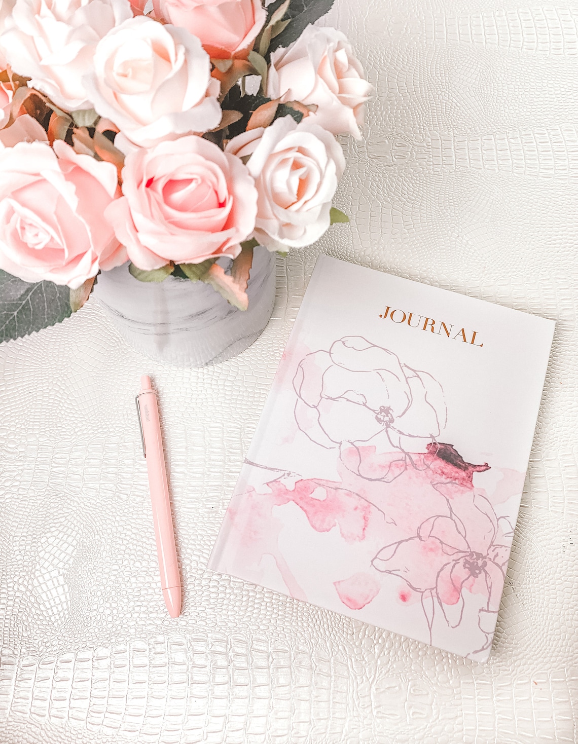 Pastel Pink Floral Journal College Ruled Hardcover Notebook image 0