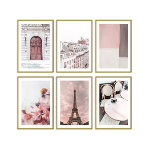 Paris Wall Art Pink Aesthetic Pictures Art Prints Set of 6 Wall Decor