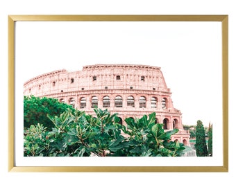 Rome Italië Wall Art Travel Print Pink Art Print Pastel Poster Colosseum voor de slaapkamer, kinderkamer, woonkamer
