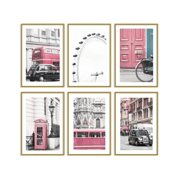 London Posters Aesthetic Hot Pink Wall Art Set of 6 Gallery Wall Prints