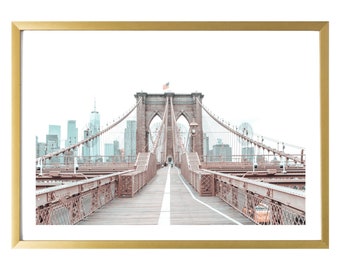 Brooklyn Bridge Photography Print Modern Decor Pink Wall Art