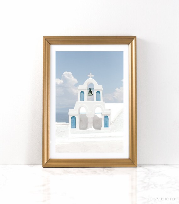 Santorini Greece Pastel Blue Wall Art Print Living Room And Bedroom Decor