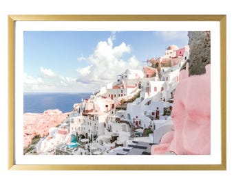 Oia Santorini Village Photography Print Greece Travel Poster, Whitewashed Architecture Wall Art, Mediterranean Home Decor, Greek Island Art