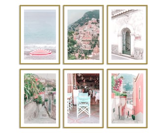 Italy Pastel Prints Set of 6 // Travel Wall Art Decor // Italy Gallery Wall Set // Positano Photography Prints Set