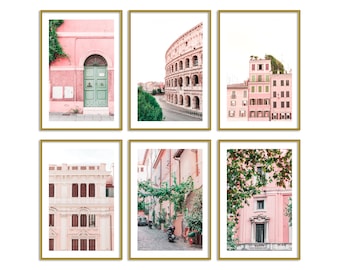 Rome Italy Wall Art Set of 6 Pink Prints Travel Gallery Wall Original Photography Home Decor