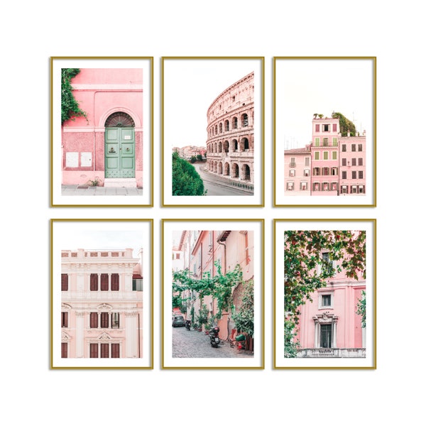 Rome Italy Wall Art Set of 6 Pink Prints Travel Gallery Wall Original Photography Home Decor