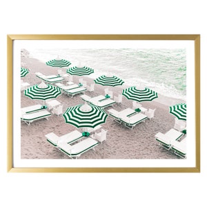 Italy Wall Art Positano Travel Art Prints Emerald Green Beach Umbrellas Print Italian Living Room Decor