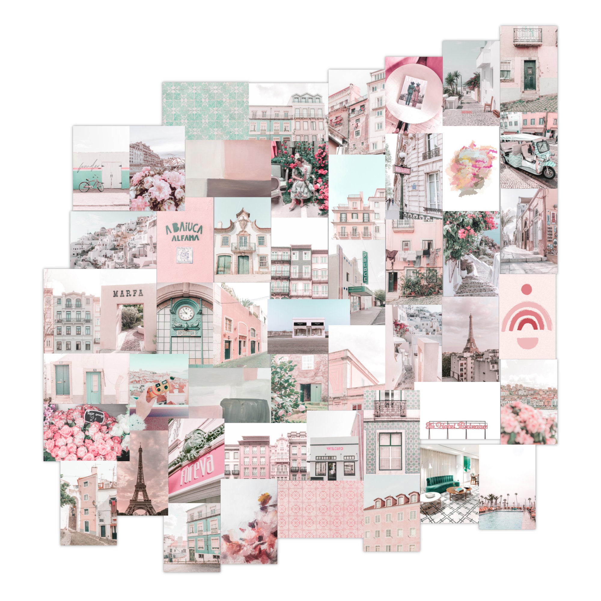 Wander More Wall Collage Kit Aesthetic Home Gifts for Her Pink Photo  Collage Kit Wall Decor Art 50 Printed Photos 