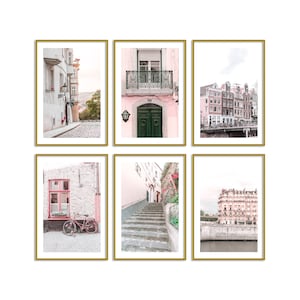 Room Decor Prints Set // Blush Decor Art Set of 6 // Prague Prints // Pink Wall Art // Travel Prints Set // Europe Gallery Wall Set