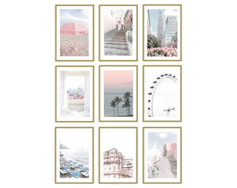 Blush Pink Wall Art Prints Set of 9 Pastel Photography Room Decor