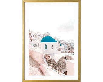 Santorini Greece Wall Art Pastel Prints Room Decor Blue Domes