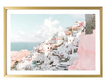 Santorini Greece Photography Print Pink Wall Art Prints Pastel Room Decor