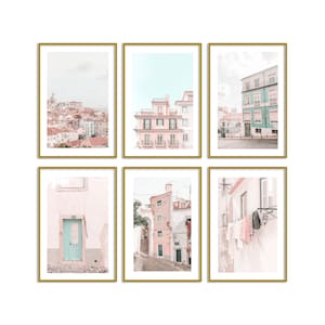 Lisbon Portugal Pastel Set of 6 Prints Travel Wall Art Decor