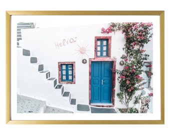 Greece Art Print Door Photography Santorini Blue Wall Art Travel Prints