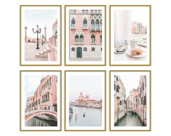 Venice Italy Gallery Wall Art Set of 6 Prints Pastel Pink Travel Original Artwork