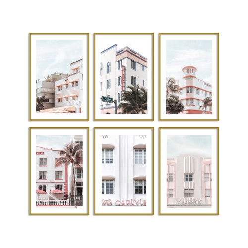 Miami Art Deco Set of 6 Prints Travel Photography Beach Wall Etsy