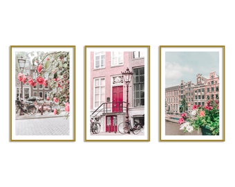 Amsterdam Netherlands Pink Wall Art Gallery Prints Set of 3