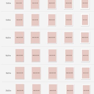 May include: A chart showing different border sizes for various print sizes, ranging from 5x7 inches to 40x60 inches. The chart shows how the border size affects the visible image area for each print size.