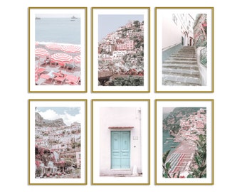 Positano Italy Prints Set of 6 Travel Gallery Wall Art Pastel Home Decor