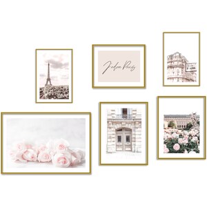 Paris Gallery Wall Art Prints Set of 6 Asymmetrical Pink Travel Photography