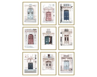 Paris Doors Wall Art Print Set of 9 Pastel Photography Room Decor