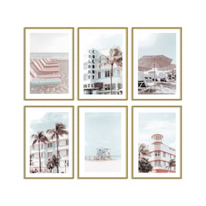 Miami Art Deco Set of 6 Prints Travel Photography Beach Wall Art