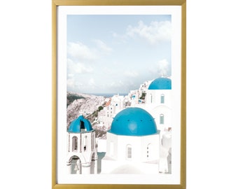 Santorini Greece Art Print Travel Photography Blue Domes Wall Prints