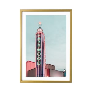Dallas Lakewood Theater Photography Print Colorful Blue and Pink Wall Art Contemporary image 1