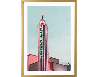 Dallas Lakewood Theater Photography Print Colorful Blue  and Pink Wall Art Contemporary