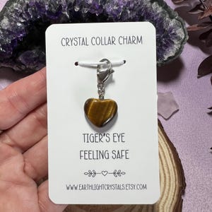 Tiger's Eye Feeling Safe Crystal Pet Collar Charm - Crystal Protection Charm for Pets - Tiger's Eye Crystal Healing Collar Charm for Pets
