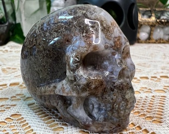 Red Moss Agate Crystal Skull Carving - Red Moss Agate Skull - Hand Carved Red Moss Agate Skull - Crystal Decor - Crystal Gift - RE1