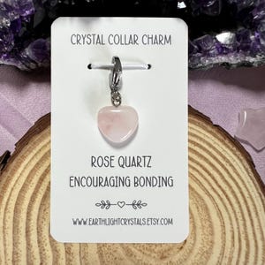 Rose Quartz Encouraging Bonding Crystal Collar Charm - Crystal Healing Charm for Pets - Rose Quartz Crystal Heart Collar Charm for Cats/Dogs
