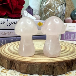 Rose Quartz Crystal Mushroom Carving - Rose Quartz Crystal Carving - Crystal Decor - Polished Rose Quartz Mushroom Carving - RQ