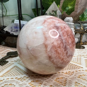 Banded Red Calcite Crystal Sphere - Banded Red Calcite Crystal Ball - Polished Banded Red Calcite Sphere - Crystal Collection - RC1