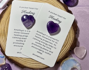 Amethyst Pocket Heart Crystal Gift for Healing & Wellness