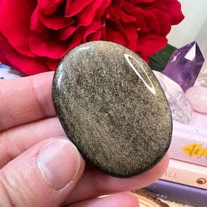 Gold Sheen Obsidian Crystal Smooth Stone - Polished Gold Sheen Obsidian Palm Stone - Crystal Point - Crystal Collection - GO3