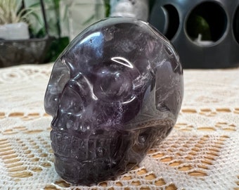 Dark Purple Fluorite Crystal Skull Carving - Purple Fluorite Skull - Hand Carved Purple Fluorite Skull - Crystal Skull - PF4